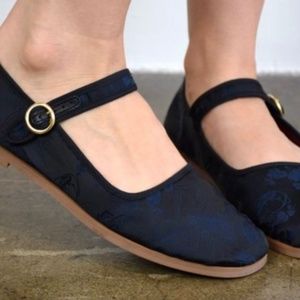 Alexa Chung Black & Dark Blue Satin Ballet Mary Janes Size 38